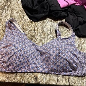Lands' End Floral Bikini Top in Blue and White